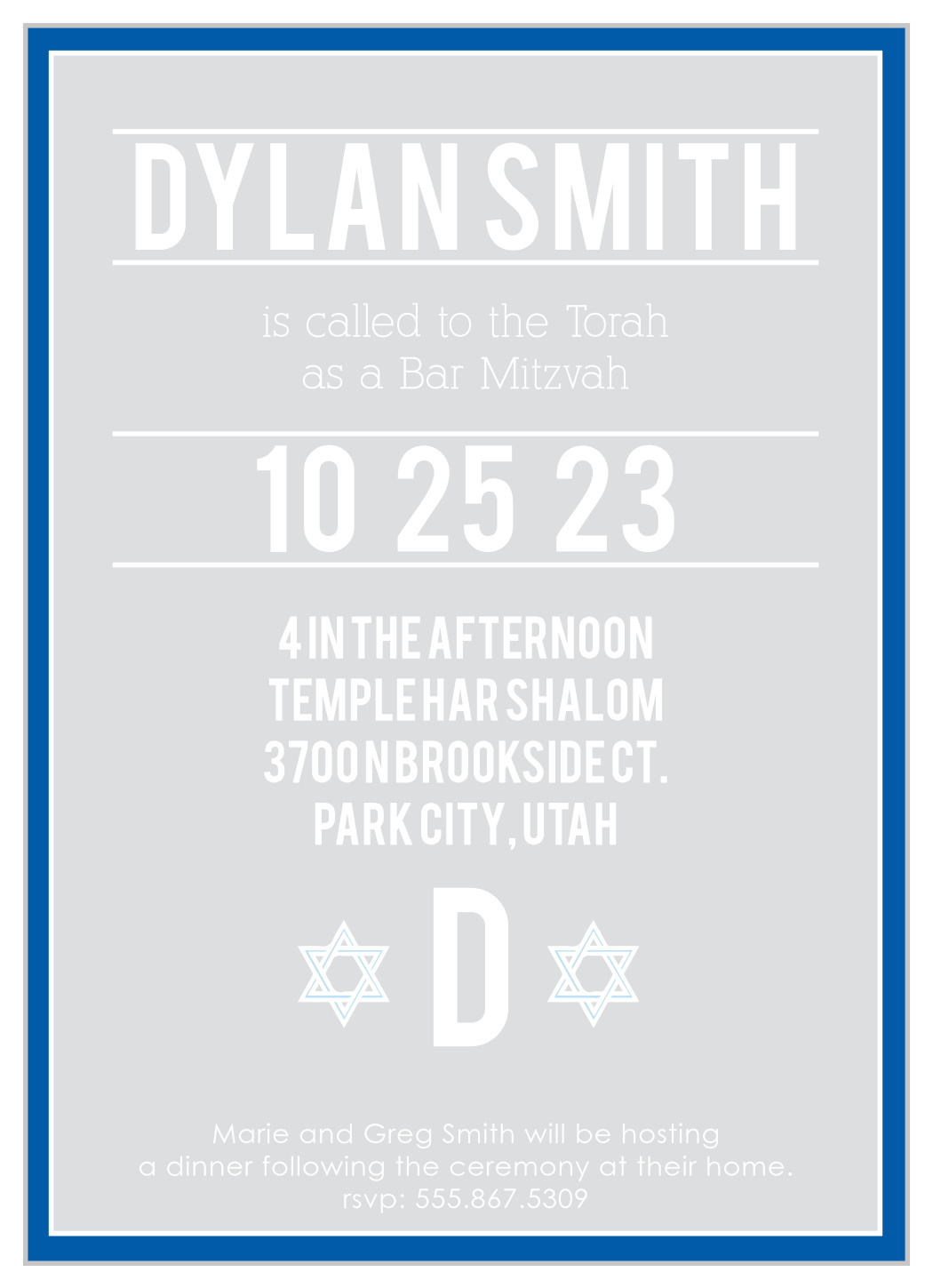Centered Monogram Bar Mitzvah Invitations