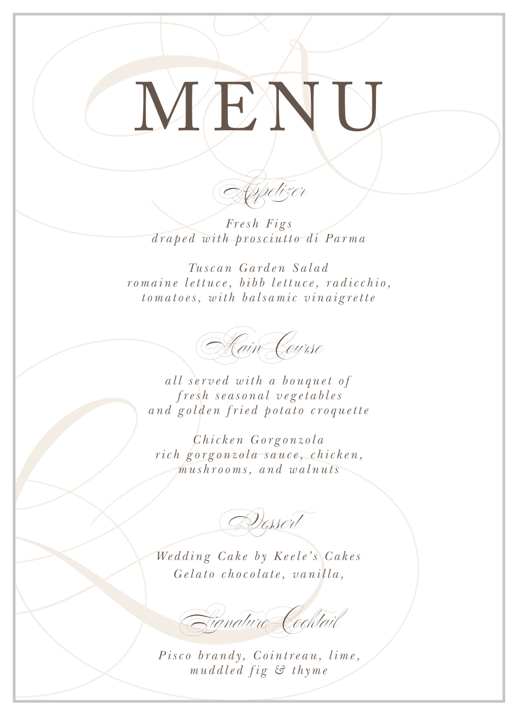 Charming Script Wedding Menus