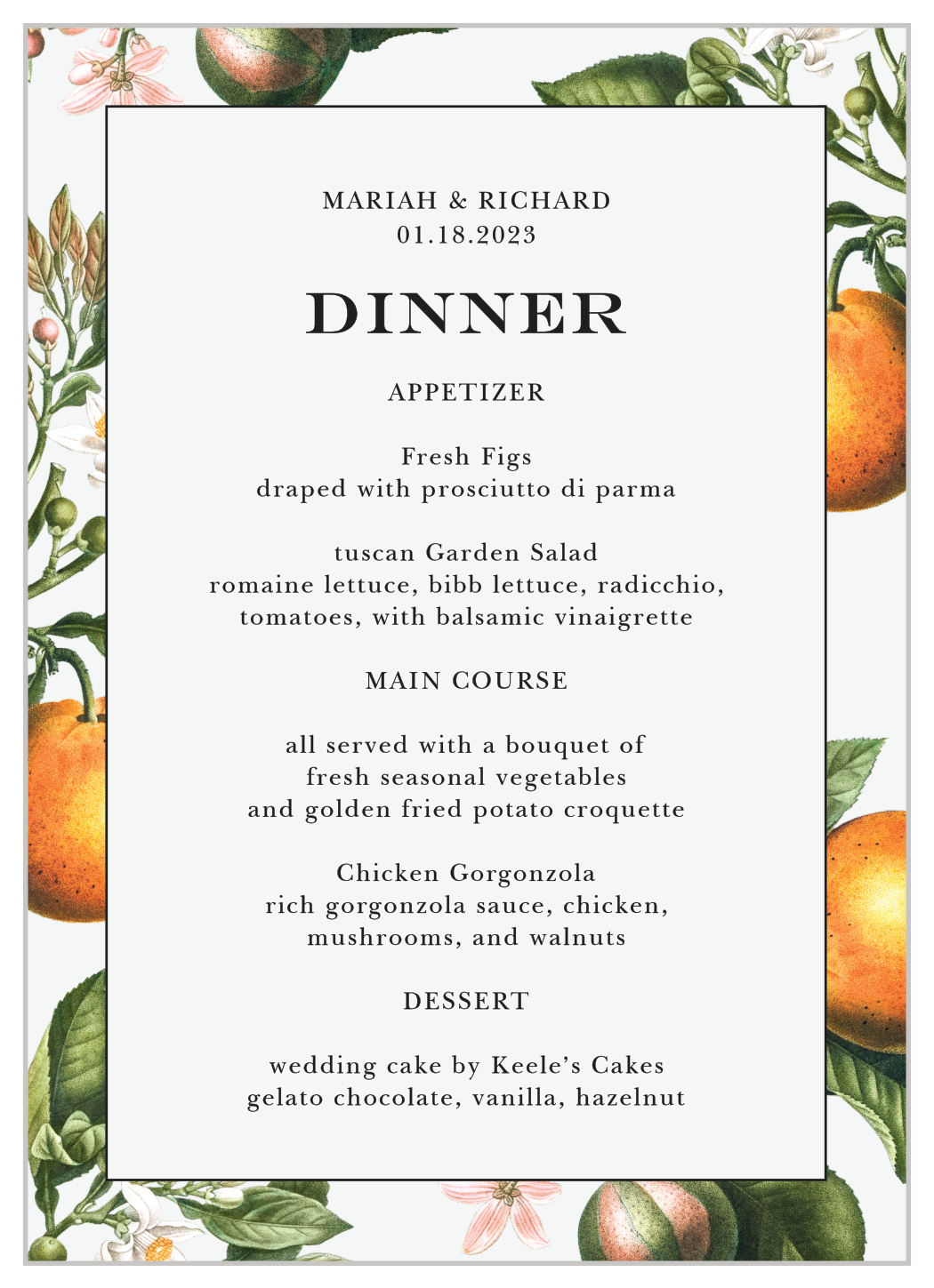 Citrus Celebration Wedding Menus