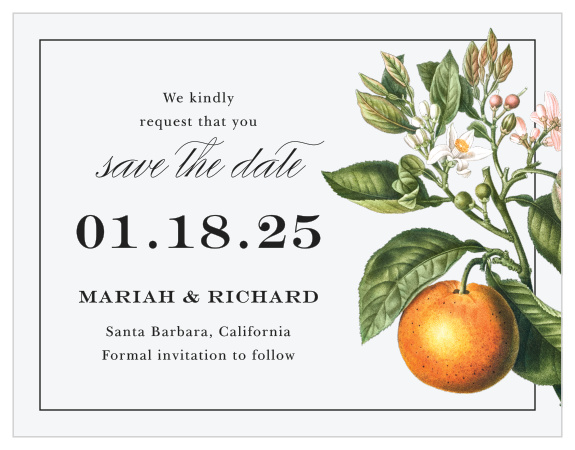 Our Citrus Celebration Save the Date Magnets announce your upcoming wedding to family and friends.