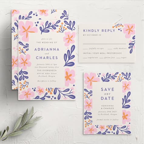 Fluid Florals Wedding Invitations