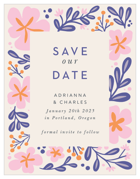Our Fluid Florals Save the Date Cards are the perfect way to announce your upcoming wedding to family and friends.