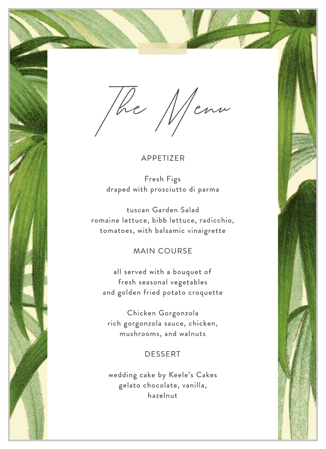 Painted Palm Wedding Menus