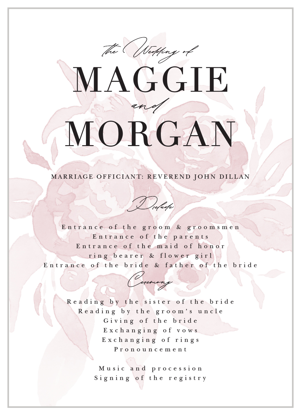 Fresh Peonies Wedding Programs