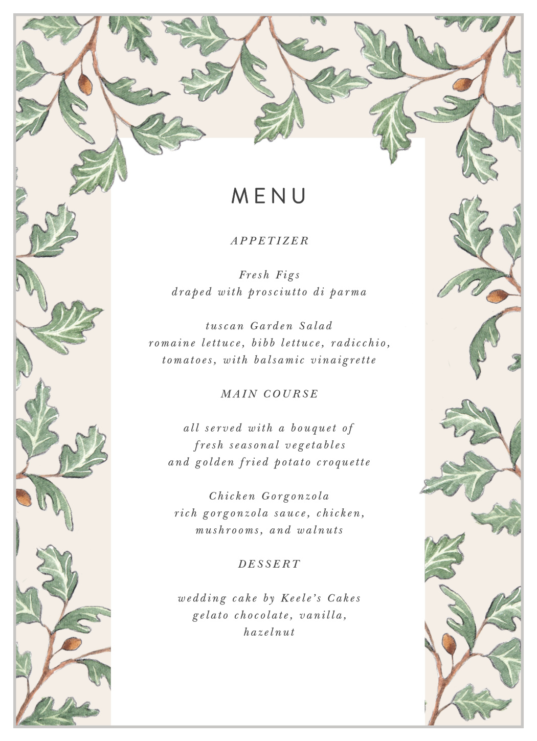Oak Leaves Wedding Menus
