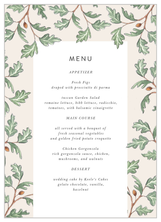 Oak Leaves Wedding Menus