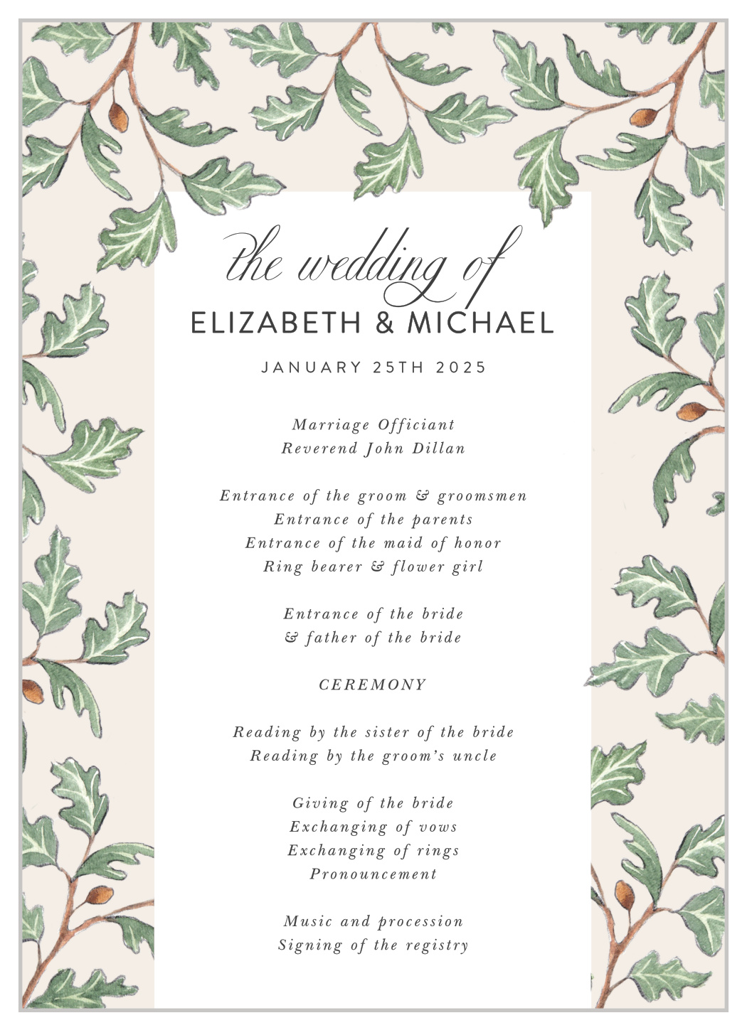 Oak Leaves Wedding Programs