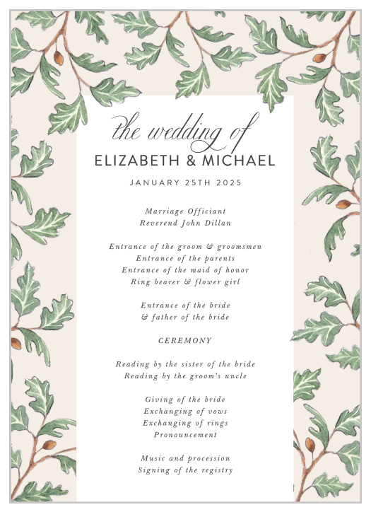Oak Leaves Wedding Programs