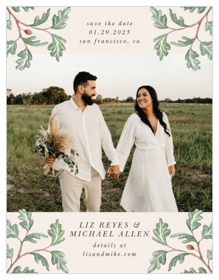 Announce your upcoming wedding to family and friends with our Oak Leaves Save the Date Cards.