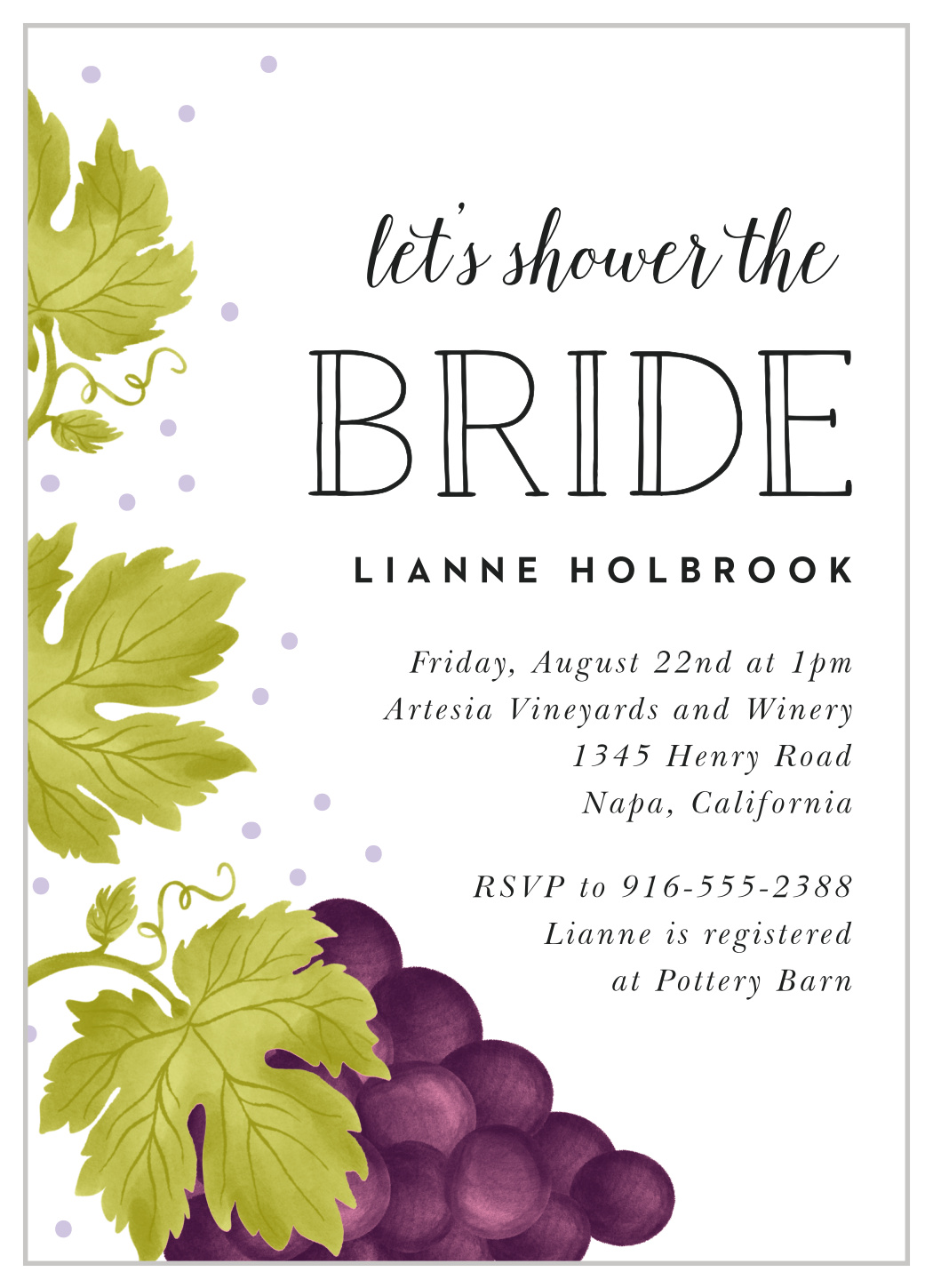 Grape Vine Bridal Shower Invitations