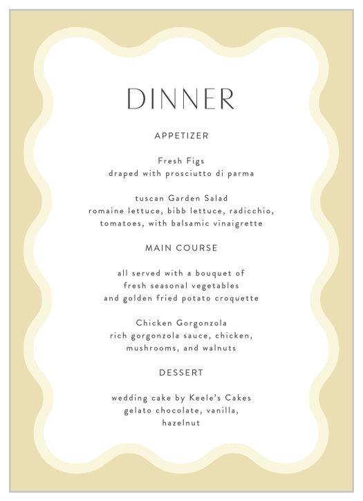 Wave Pool Wedding Menus