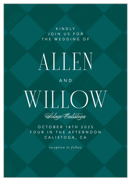 Surround yourselves with family and friends on your special day when you send out our Classic Checker Wedding Invitations.