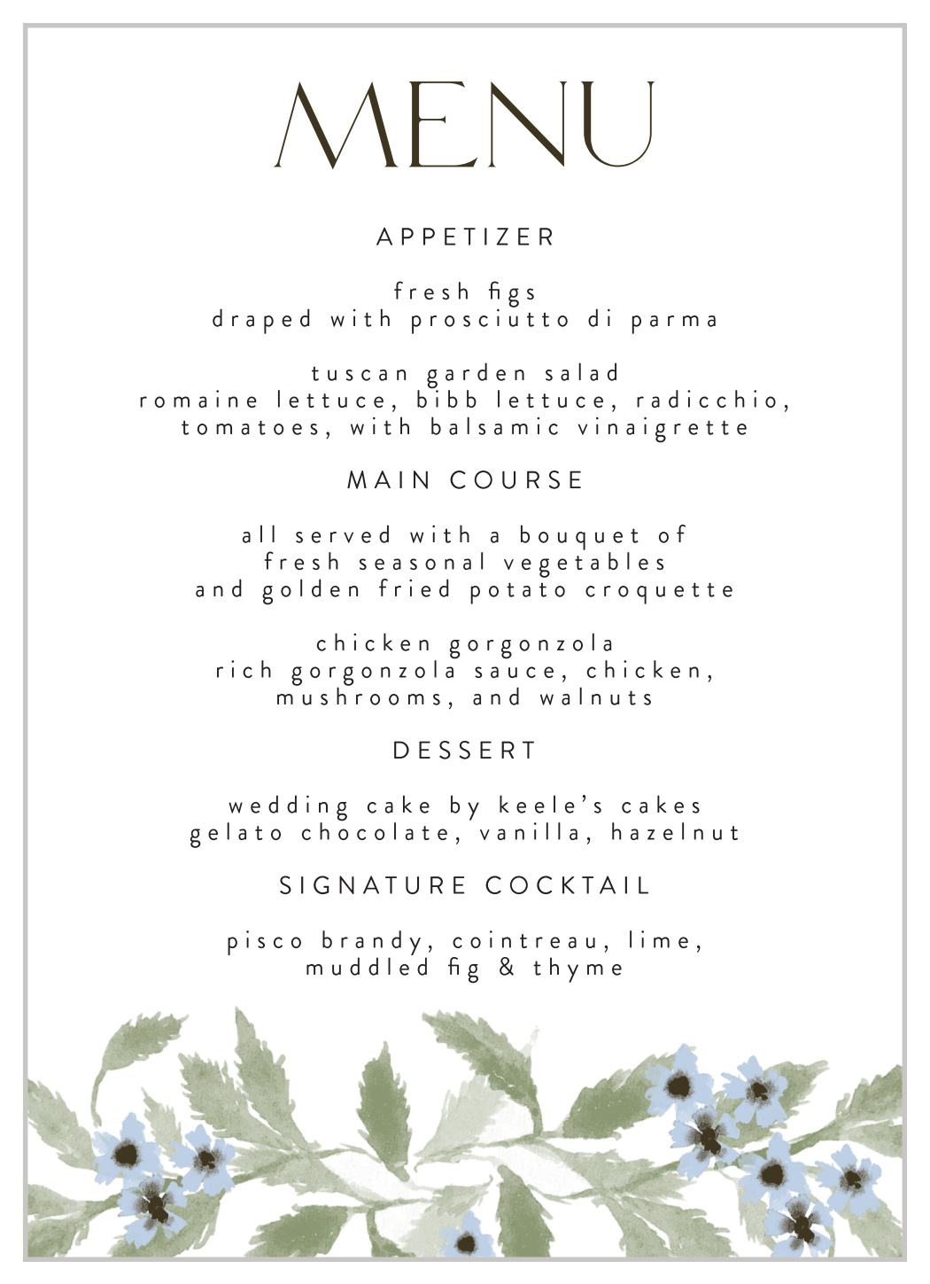 In Alignment Wedding Menus
