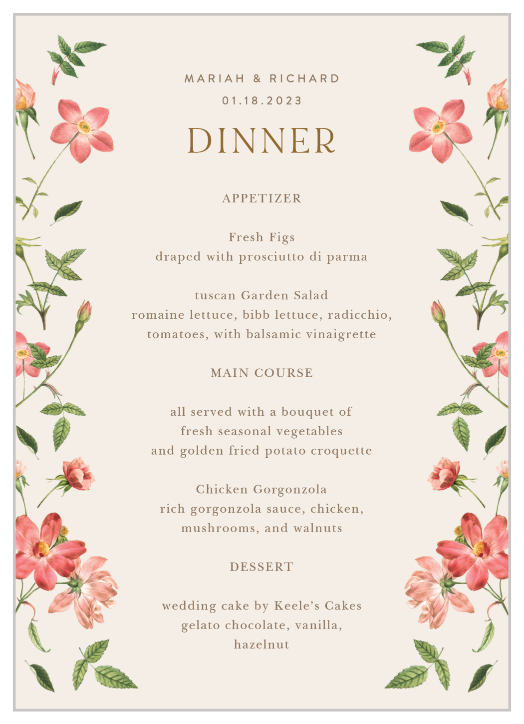 Foraged Florals Wedding Menus