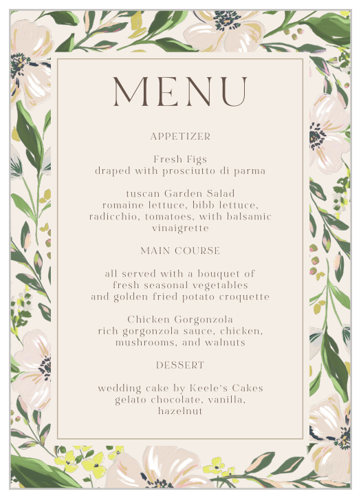 Let family and friends know what foods will be served at your reception with our Spring Bouquet Wedding Menus.