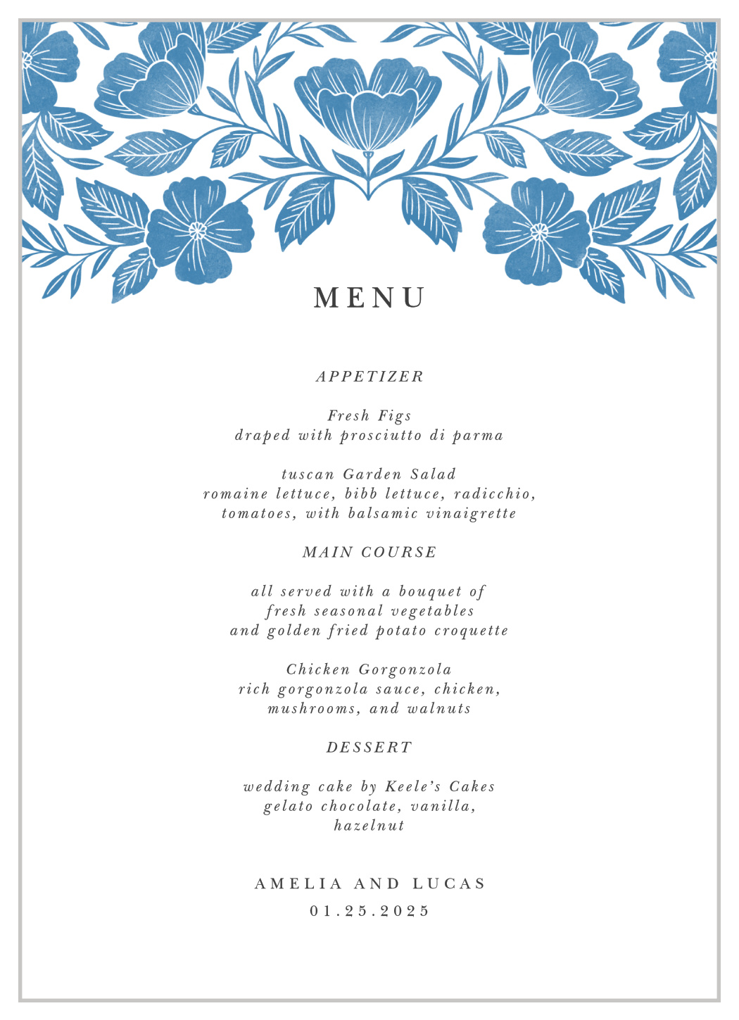 Fall in Love Wedding Menus