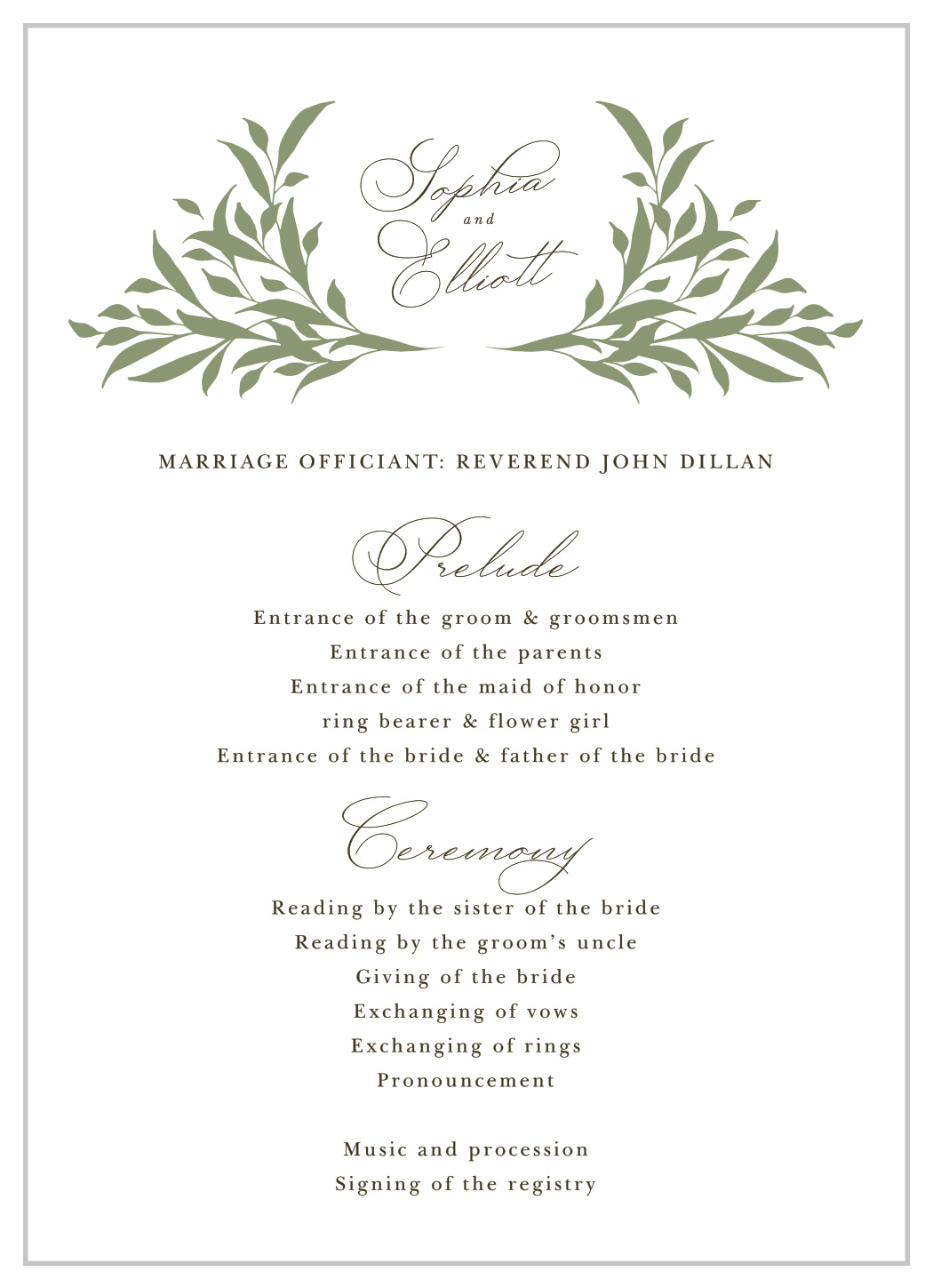 Leafy Crest Wedding Programs