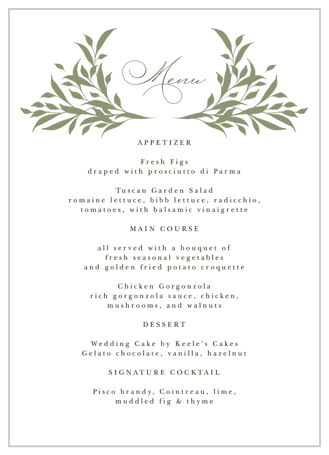 Leafy Crest Wedding Menus