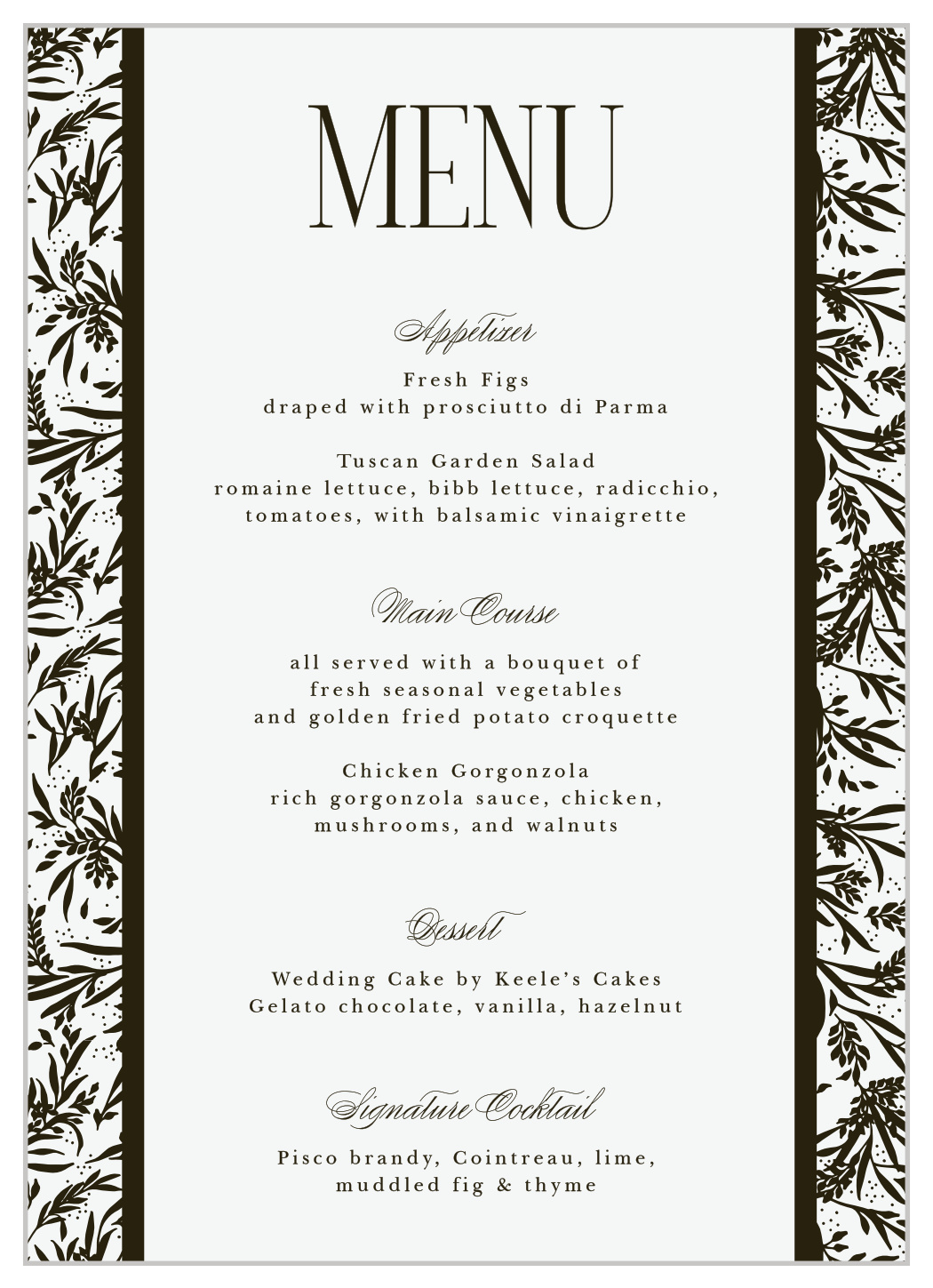 Wild Ophelia Wedding Menus
