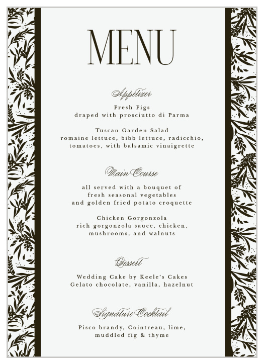 Create an atmosphere straight from a classic romance novel with our Wild Ophelia Wedding Menus.