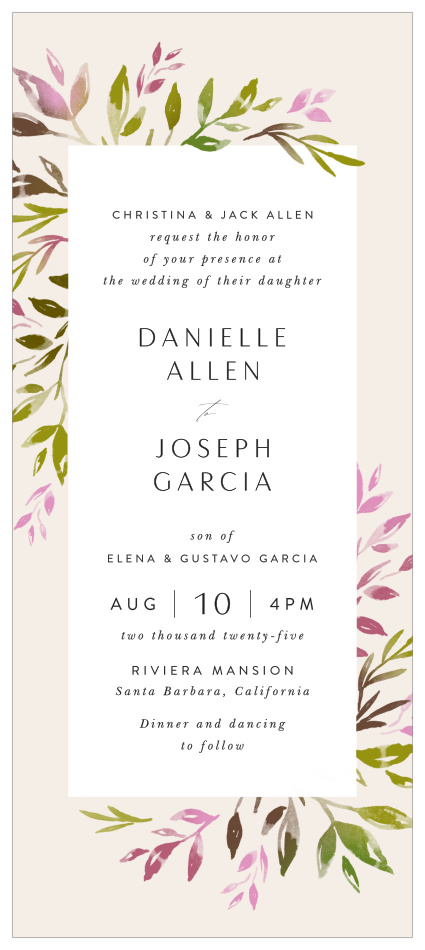 Surround yourselves with close friends and family on your special day with our Vibrant Foliage Tea Wedding Invitations.