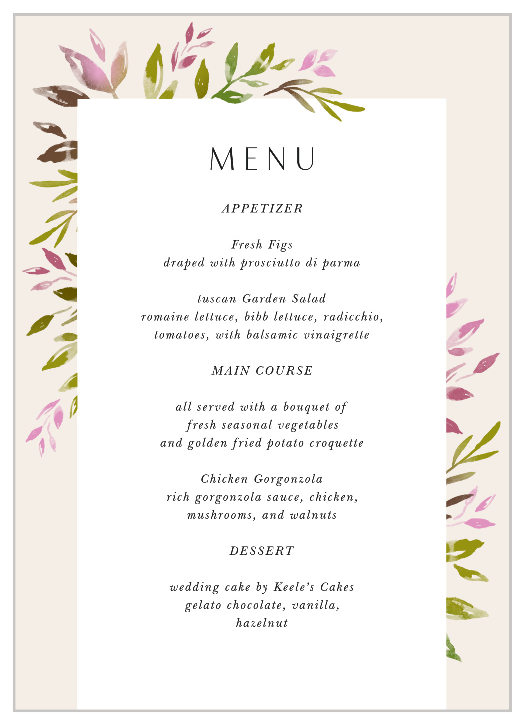 Vibrant Foliage Wedding Menus