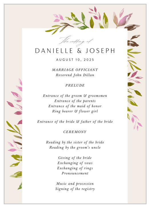 Vibrant Foliage Wedding Programs