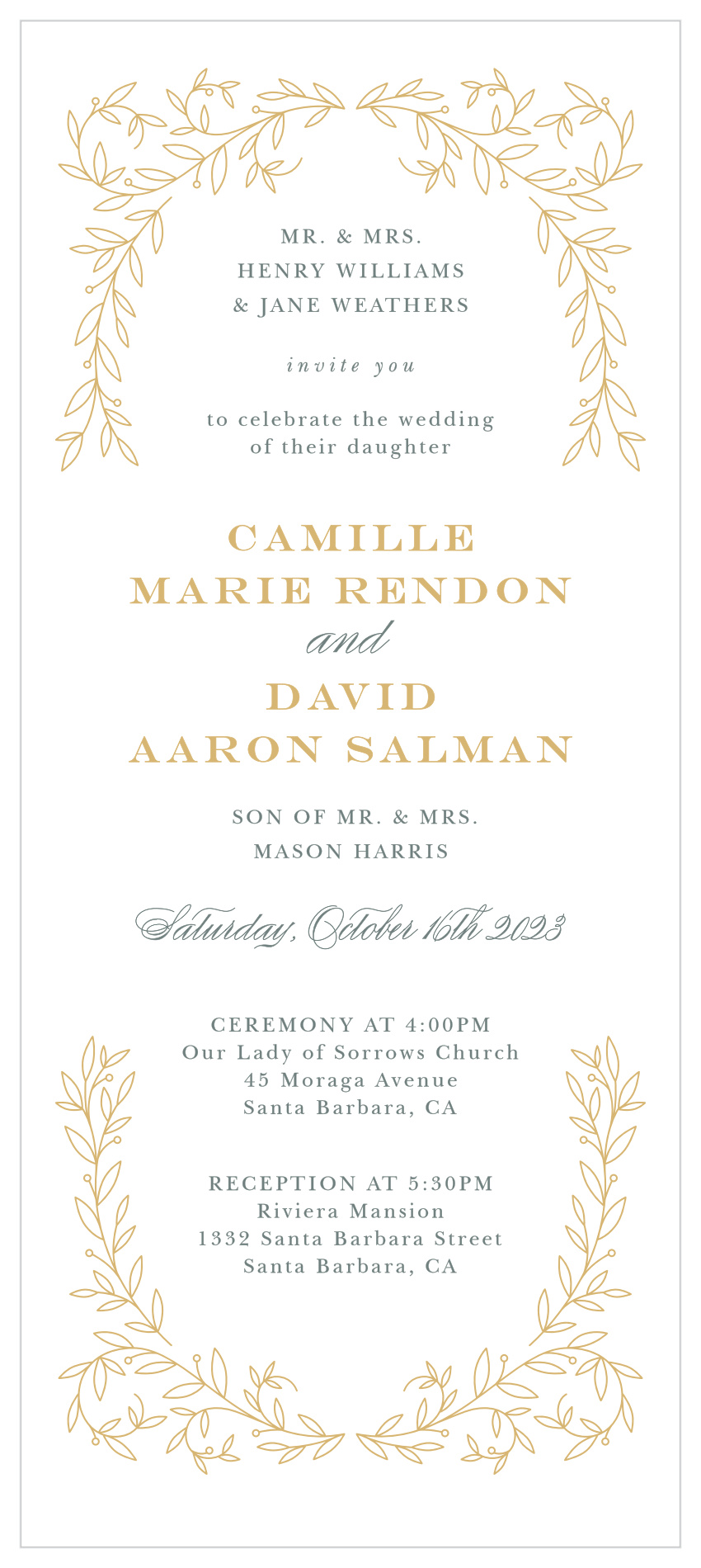 Swirling Vines Tea Wedding Invitations