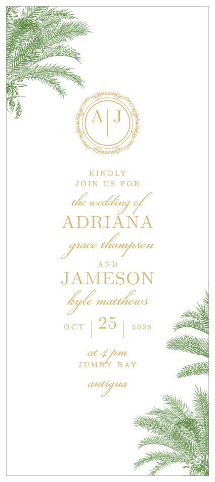 Get ready for the perfect wedding with our Caribbean Palm Tea Wedding Invitations. 