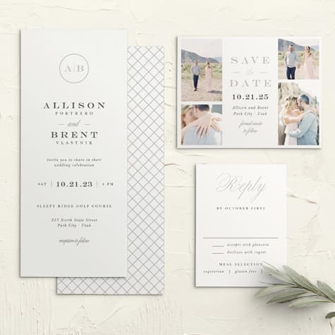 Minimalist Monogram Tea Wedding Invitations