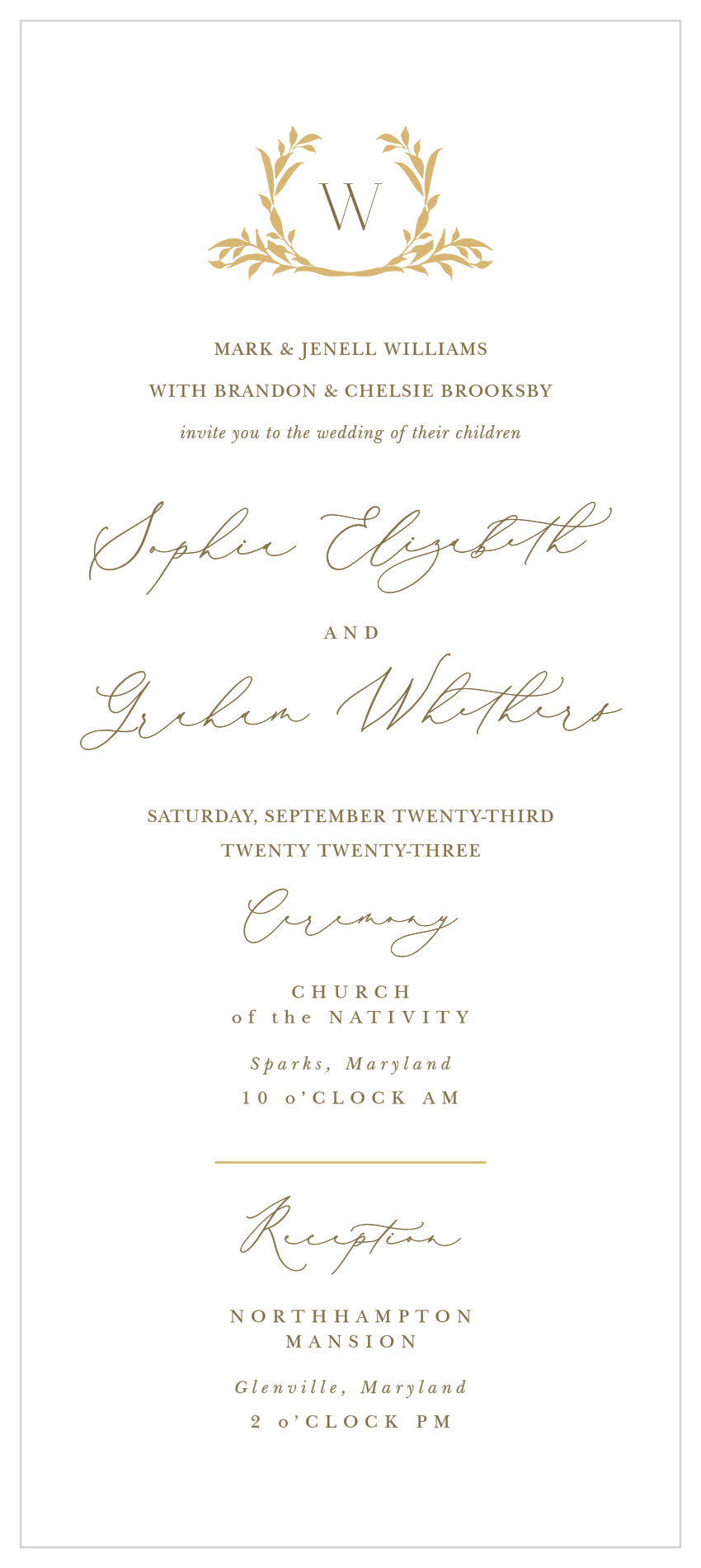 Golden Crest Tea Wedding Invitations