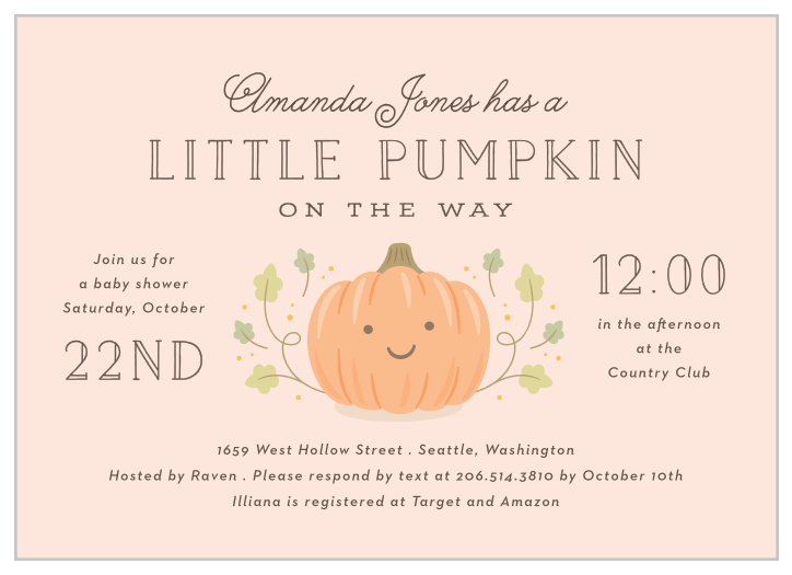 Share the big news and invite your loved ones to celebrate with you in the most adorable way with our Baby Pumpkin Baby Shower Invitations.