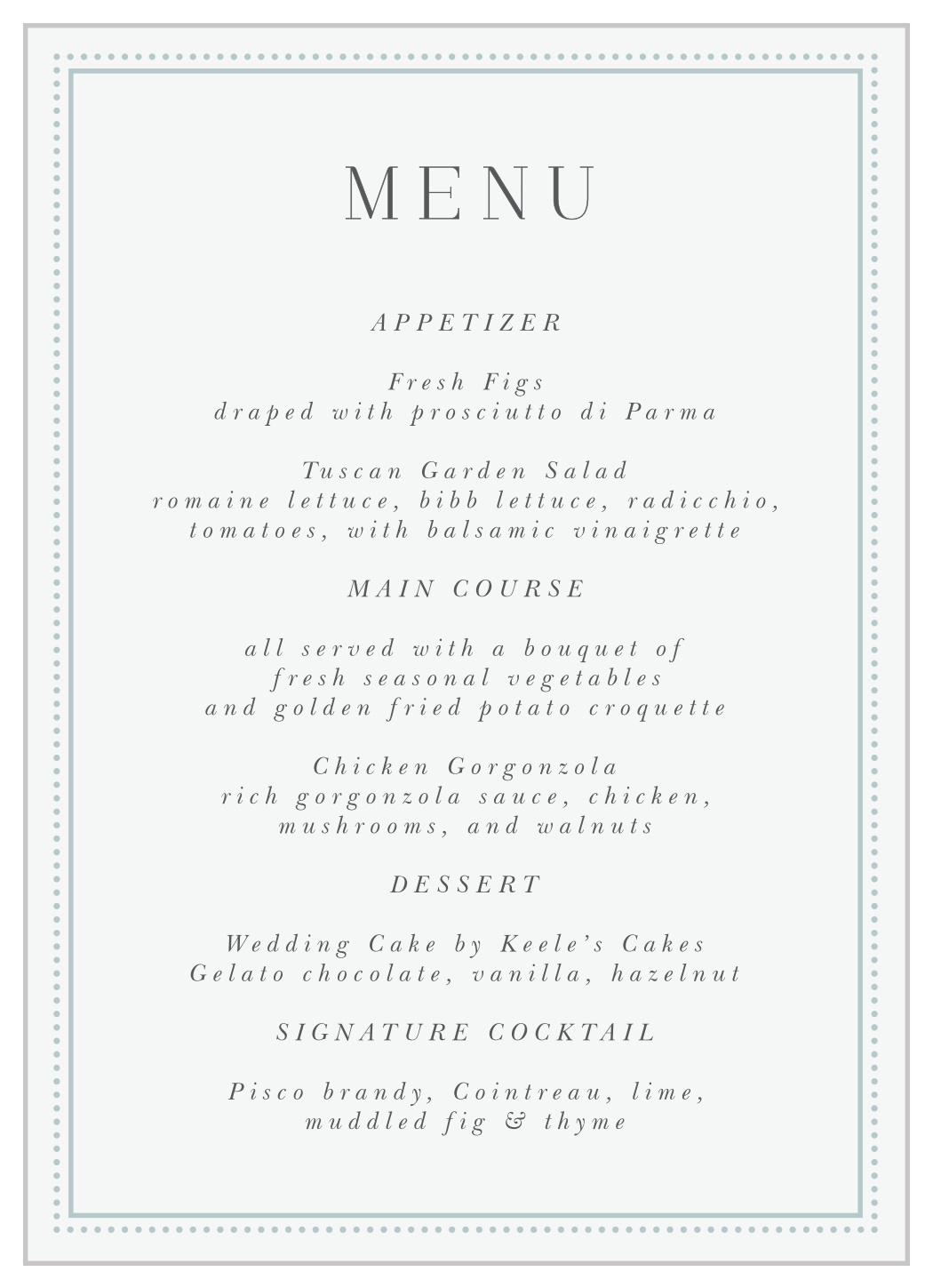 Rings & Stripes Wedding Menus