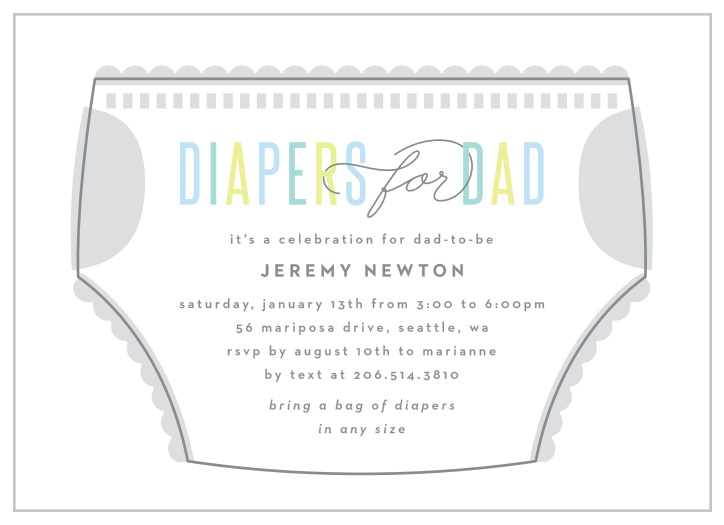 Announce the big news and get some support for the dad-to-be with our Diapers for Dad Baby Shower Invitations. 