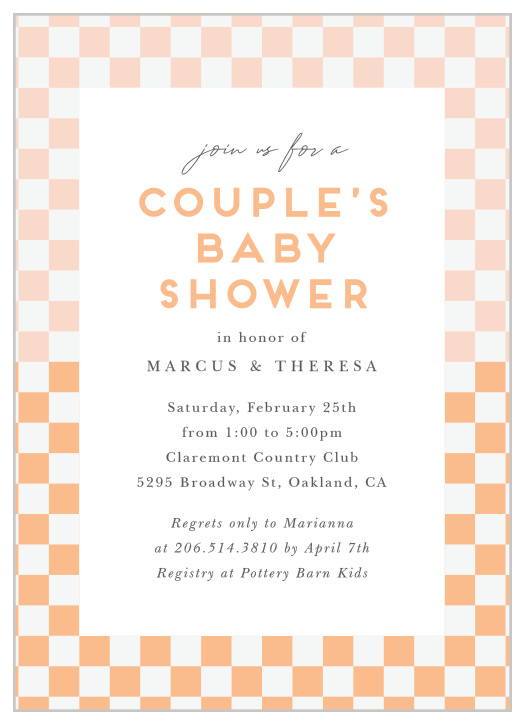 Invite your friends and family to a blast of a baby shower with our Checkered Couple Baby Shower Invitations.