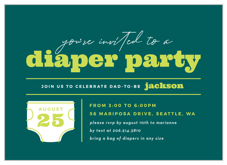 Gather the guys to party with the dad-to-be with our Diaper Date Baby Shower Invitations. 