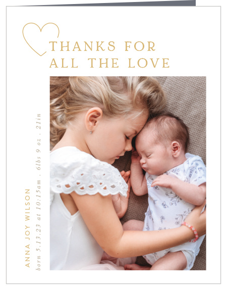 Our Sweet Heart Birth Announcement Thank You Cards share your appreciation for the support of your loved ones.
