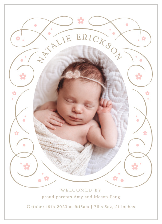 Our Swirled Frame Birth Announcements share the big news of your little bundle of joy with family and friends.