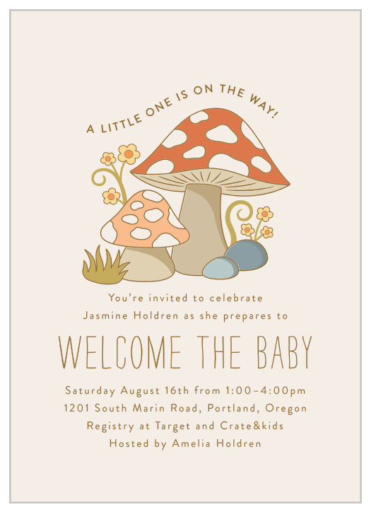 Announce your big news with our Mushroom Love Baby Shower Invitations. 