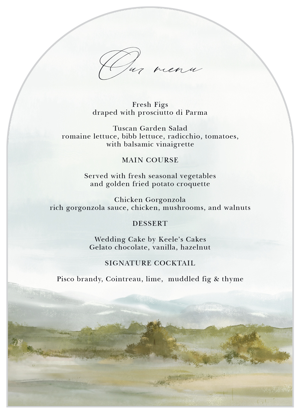 Mountain Painting Wedding Arch Menus