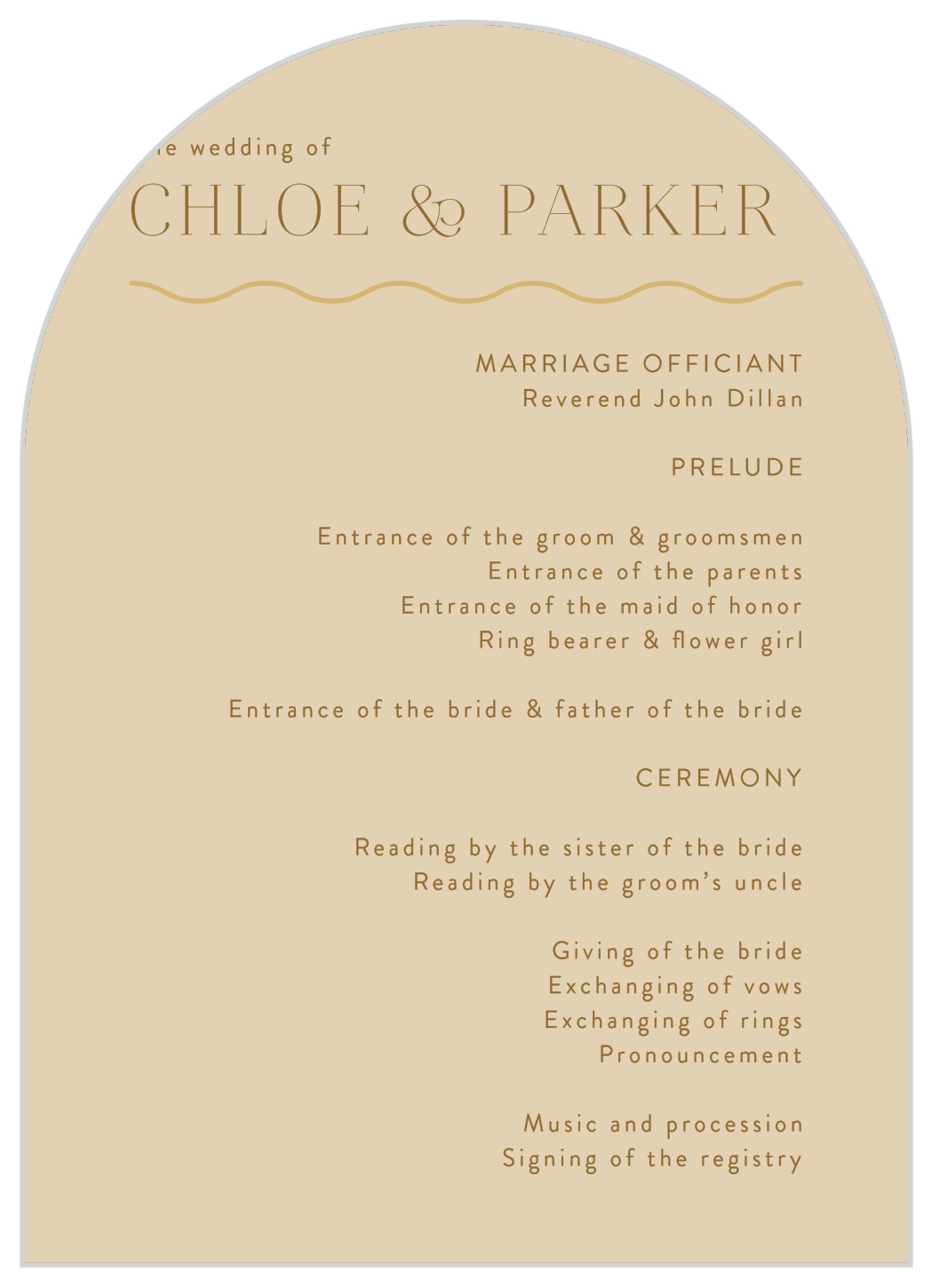 Simple Wave Wedding Arch Programs