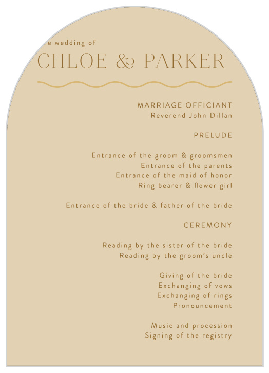 Walk family and friends through each step of your ceremony with our Simple Wave Wedding Arch Programs.