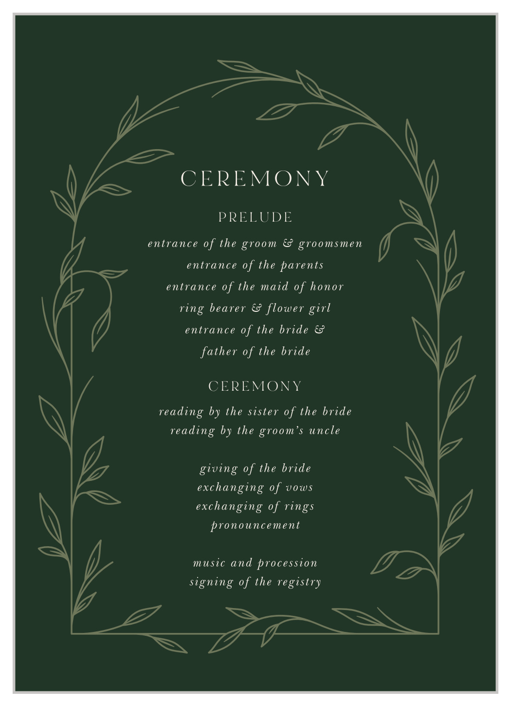 Forest Woods Wedding Arch Programs