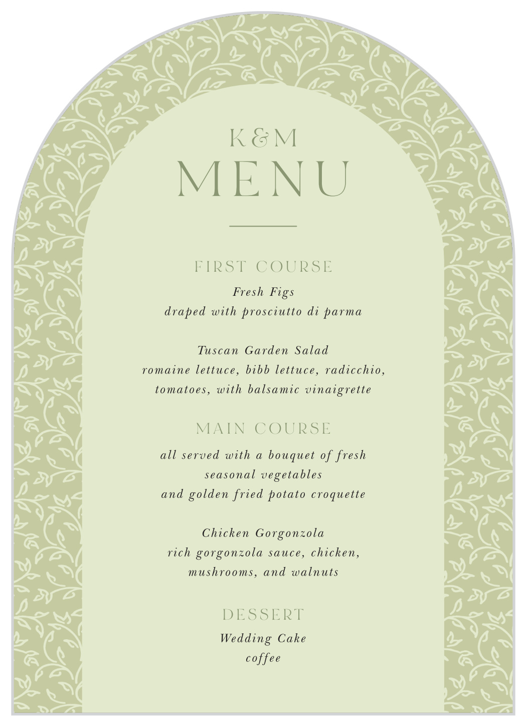 Botanique Elegance Wedding Arch Menus