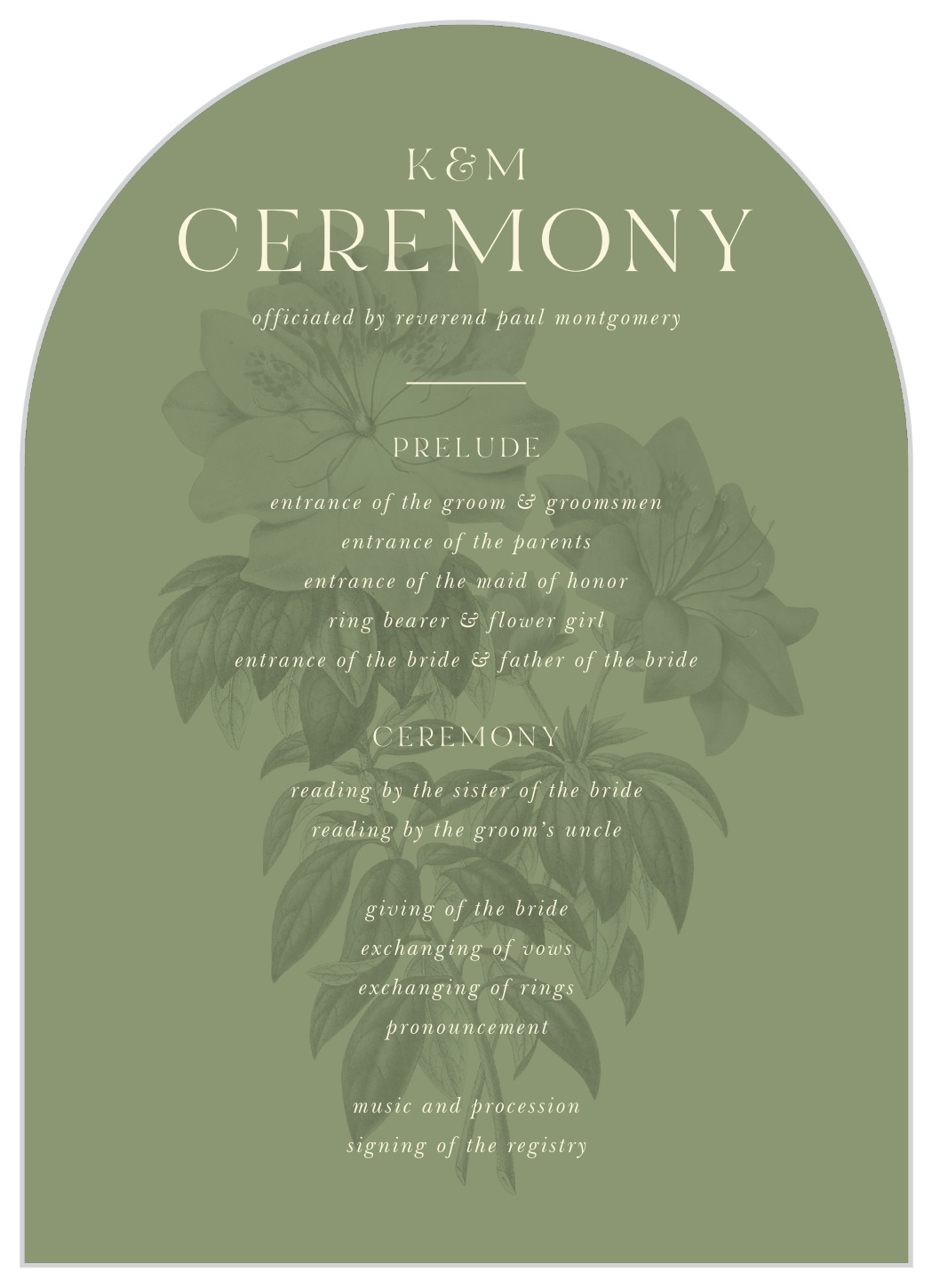 Botanique Elegance Wedding Arch Programs