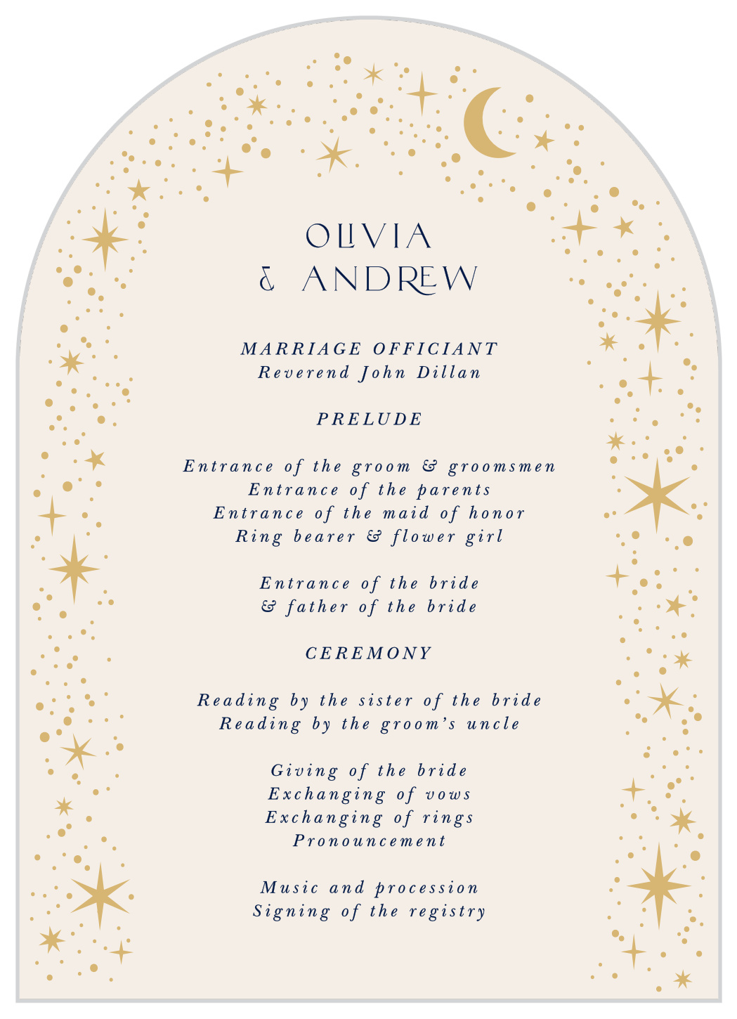 Celestial Stars Wedding Arch Programs