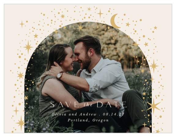 Stun your loved ones with our Celestial Stars Wedding Arch Save the Date Magnets.