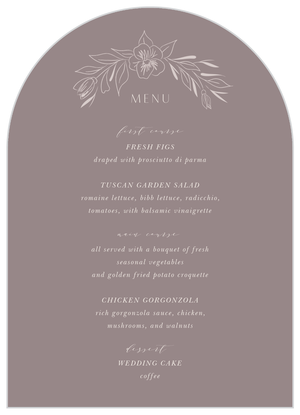 Wreath of Florals Wedding Arch Menus