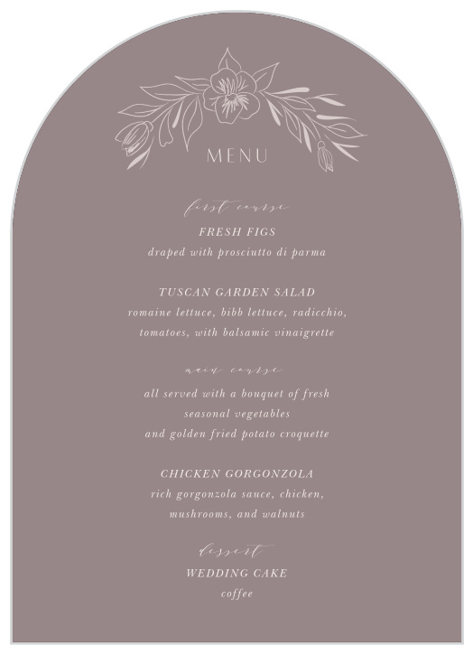 Let your guests know what will be served on your big day with our Wreath of Florals Wedding Arch Menus.