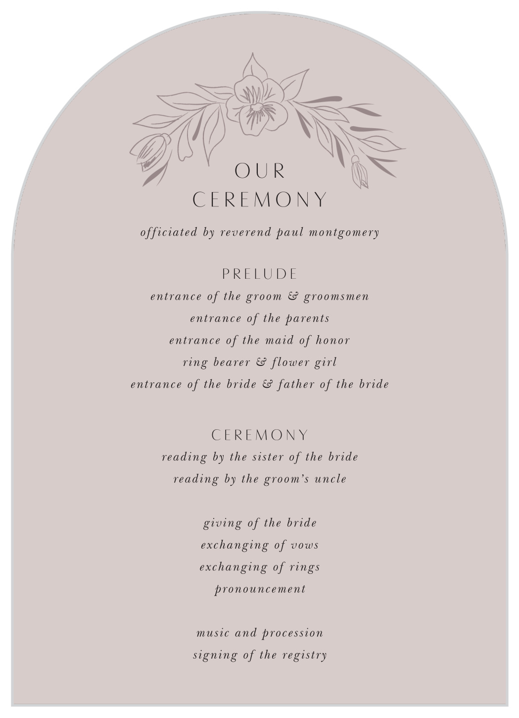 Wreath of Florals Wedding Arch Programs